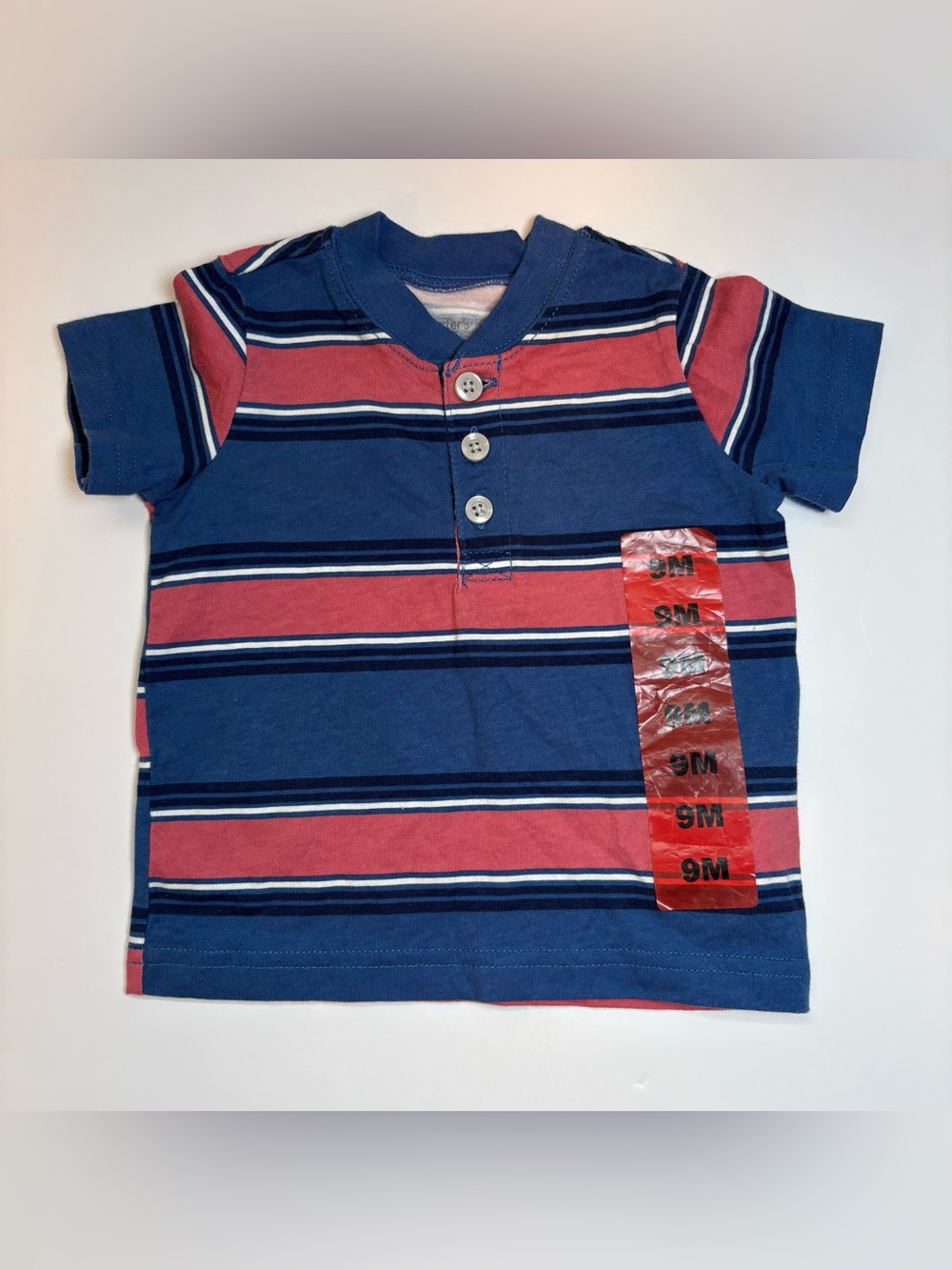 NWT Carter’s Baby Boy Blue Red Striped Henley T-Shirt, Size 9 Months, Everyday,